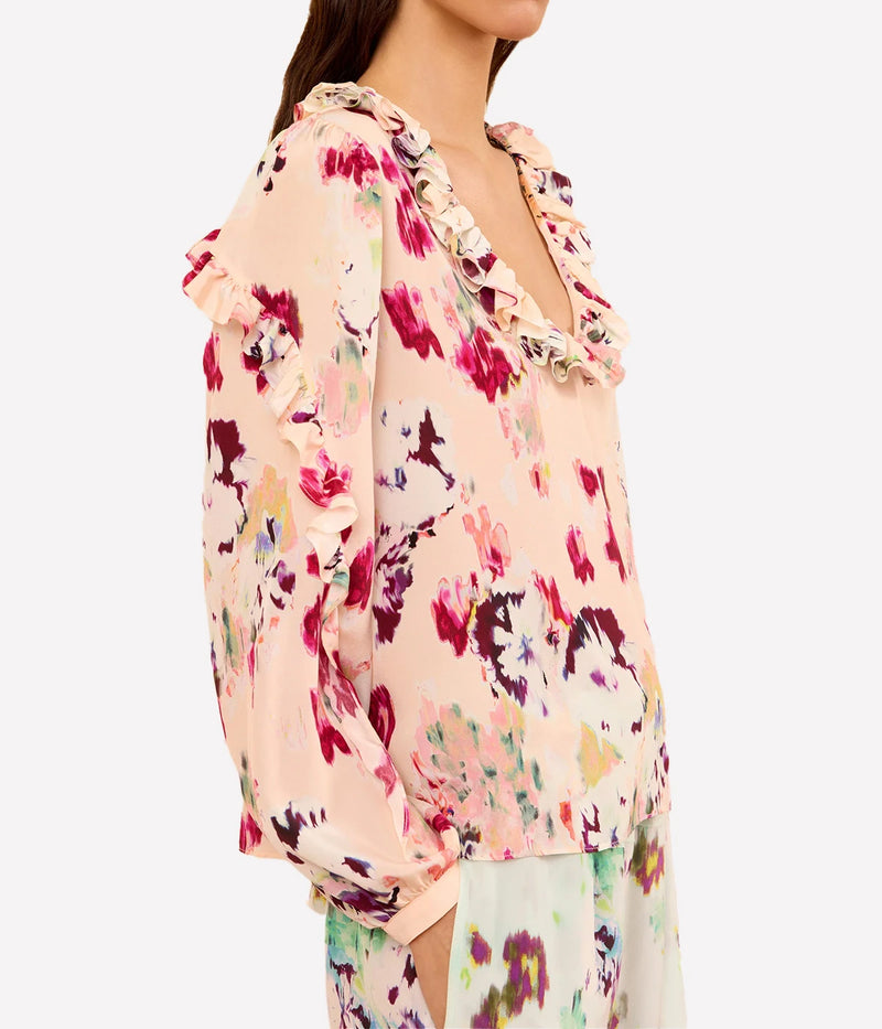 Marguerite Long Sleeve Silk Blouse In Summer Garden