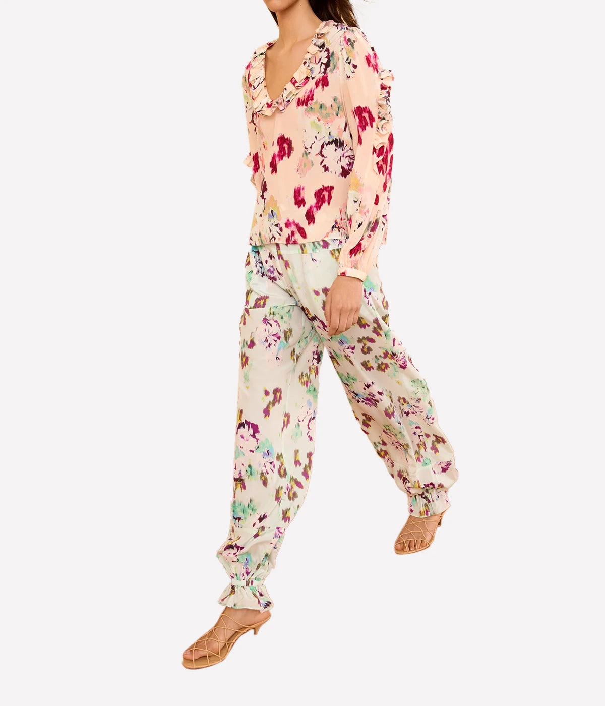 Marguerite Long Sleeve Silk Blouse In Summer Garden