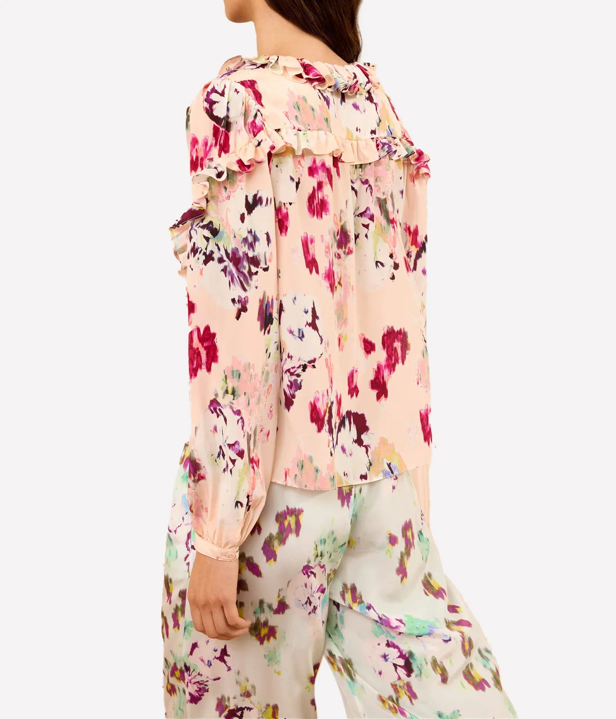Marguerite Long Sleeve Silk Blouse In Summer Garden