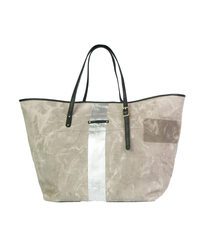 Postal Silver Stripe Urban Beach Tote in Mint Grey