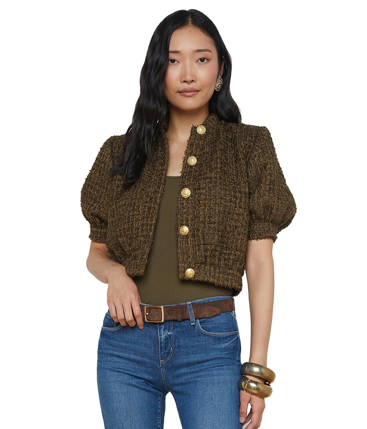 Cove Crop Short Sleeve Jacket in Pine