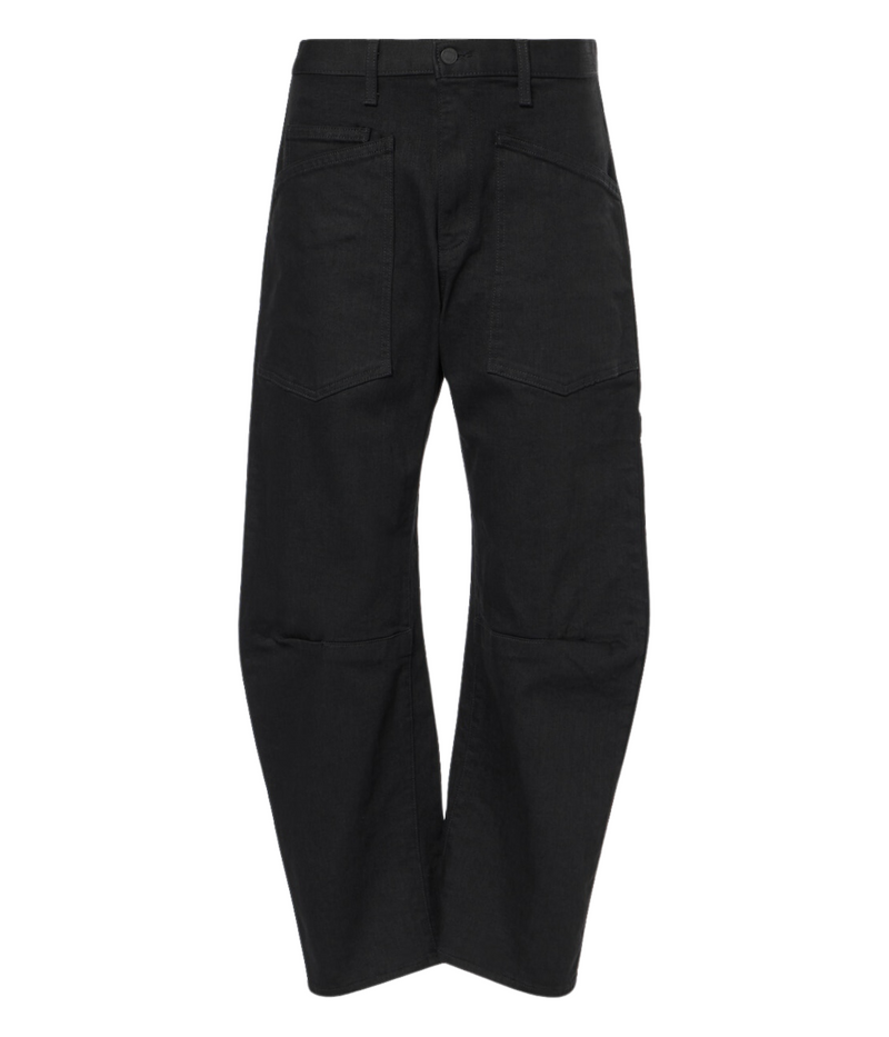 Back flat lay of Nili Lotan Shon Jean in Black featuring patch pockets and a relaxed fit.