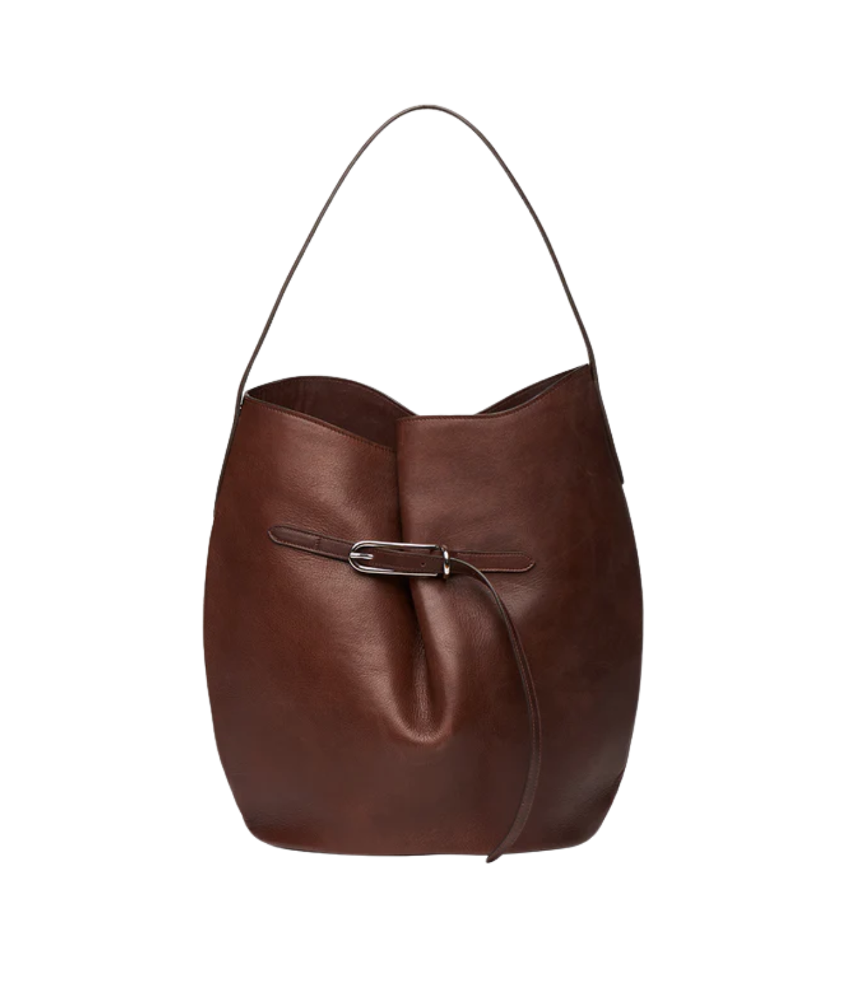 Belted Bucket Bag Large in dark brown