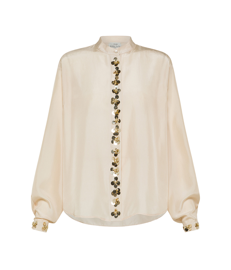 Petites Etoiles Embroidery Habotai Silk Shirt in Neve