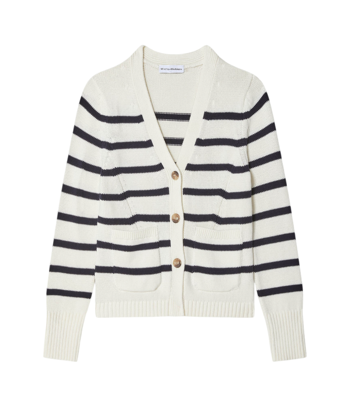 Waist Pocket Cardigan in Ivory & Navy