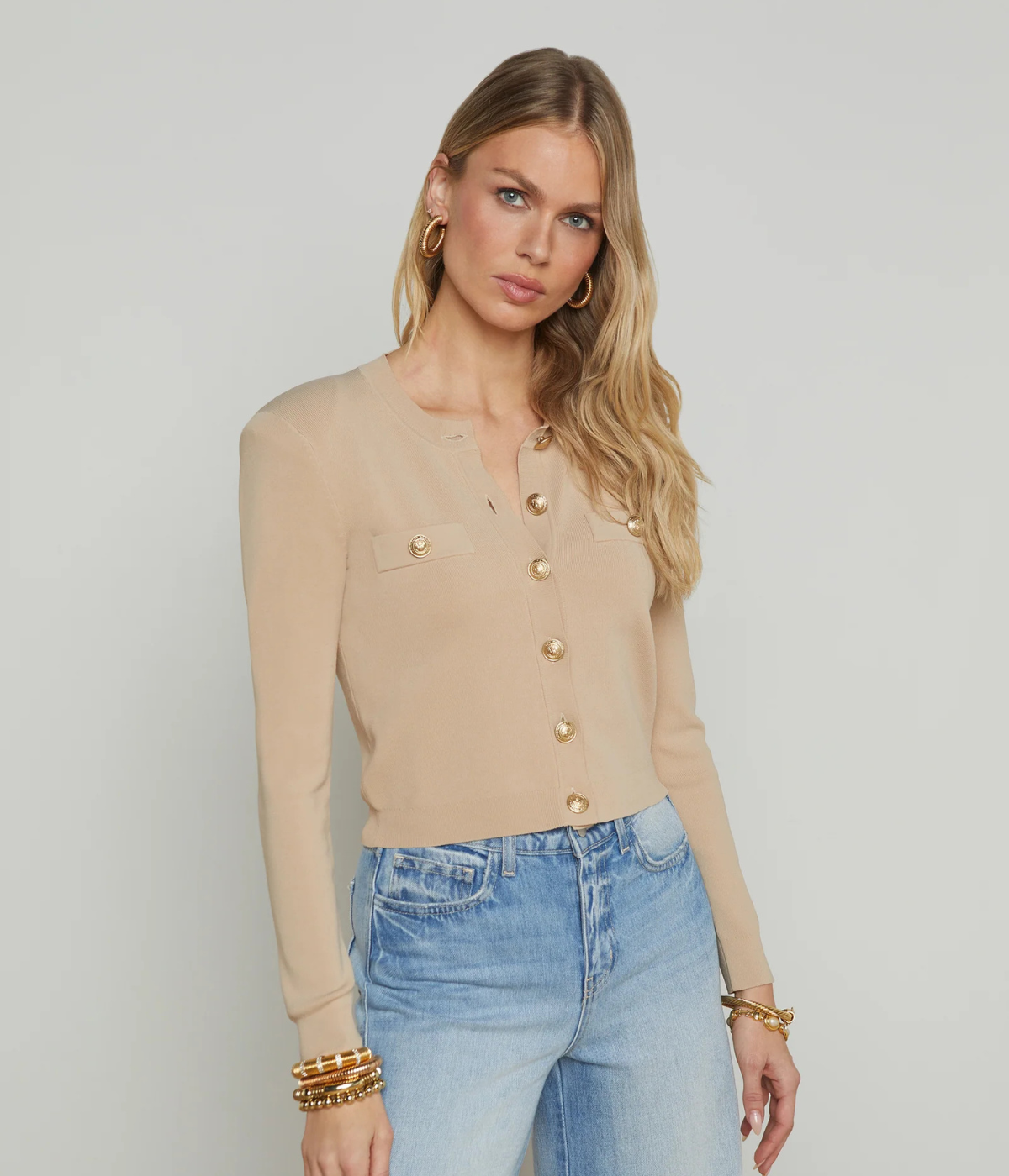 Toulouse Crop Cardi in Almond