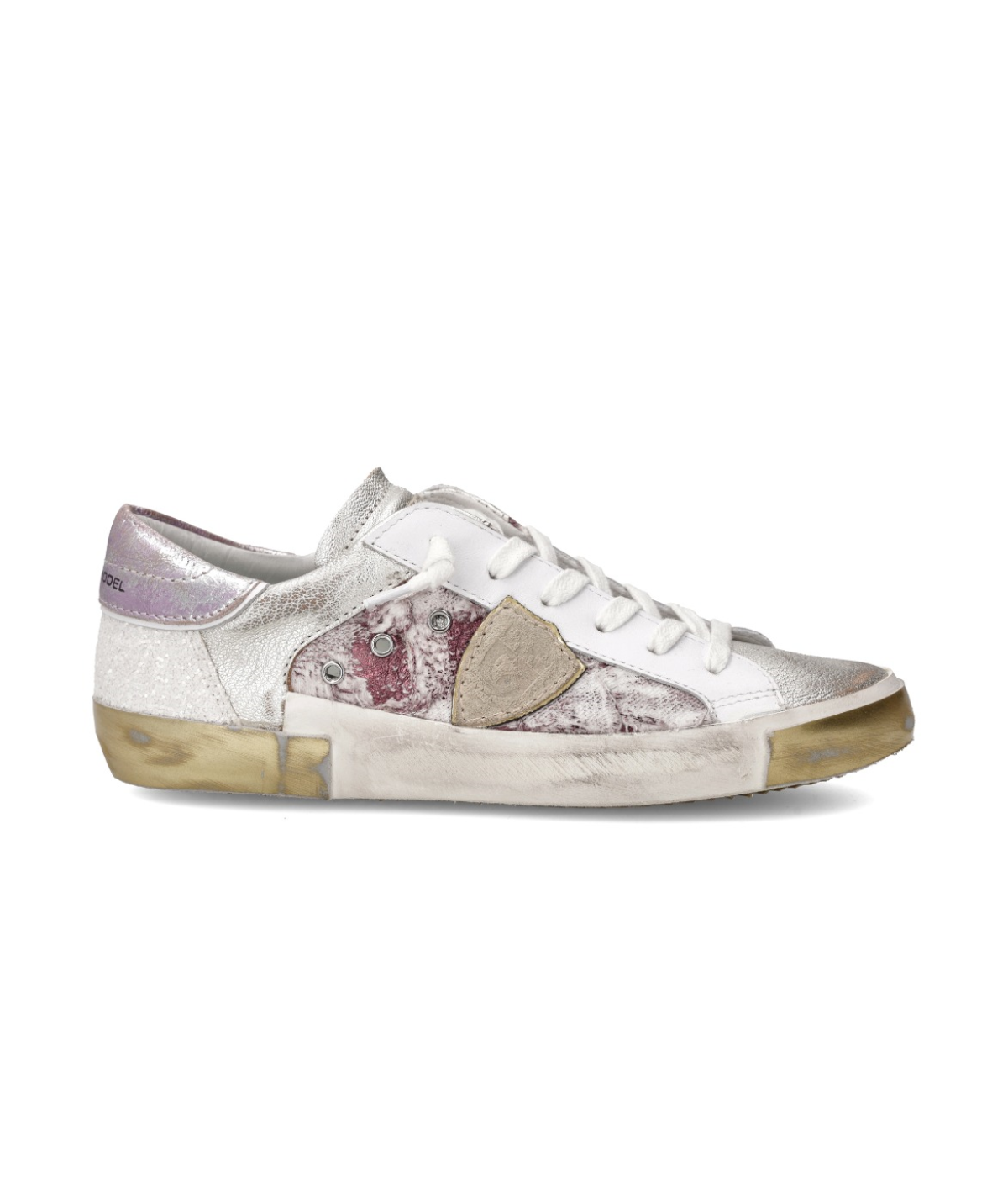 PRSX Low Woman in Metal Glitter Jeans Blanc Fucs