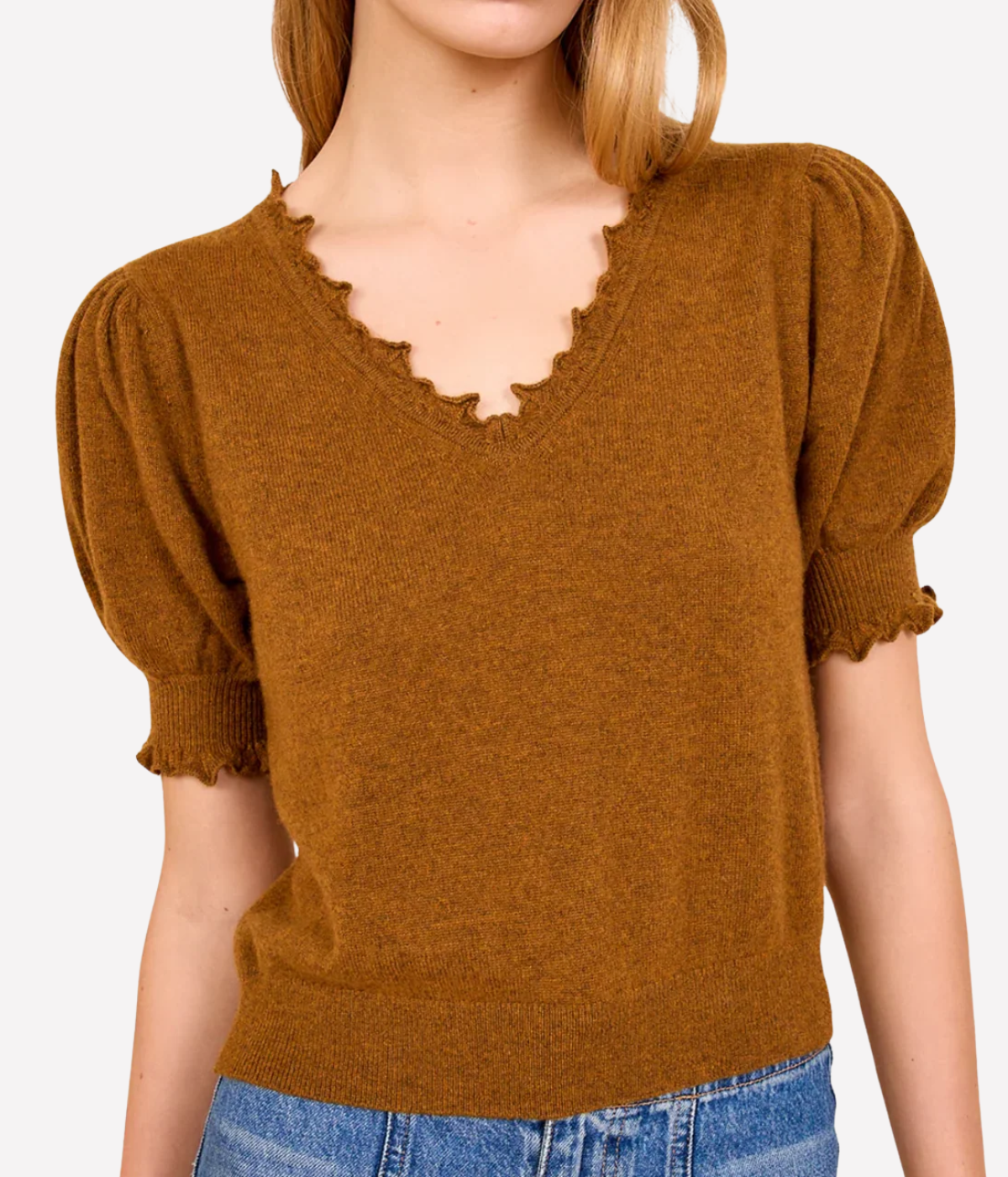Polline Short Sleeve Top in Umber