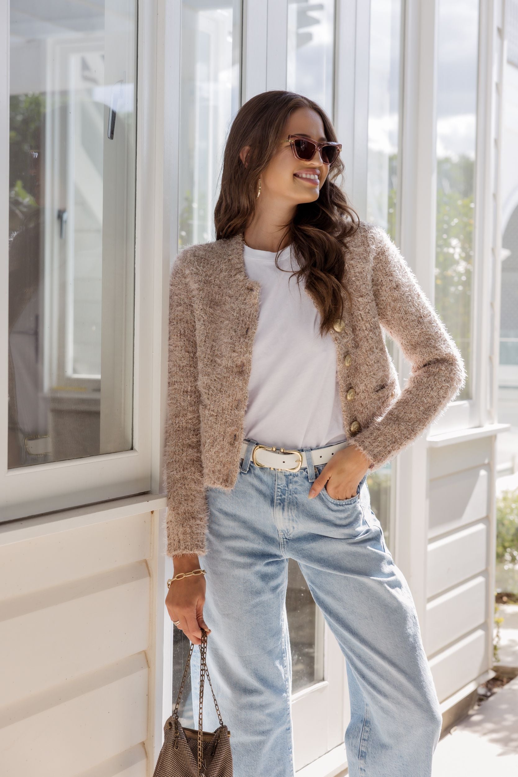 Una Knit Cardigan in Dusty Pink