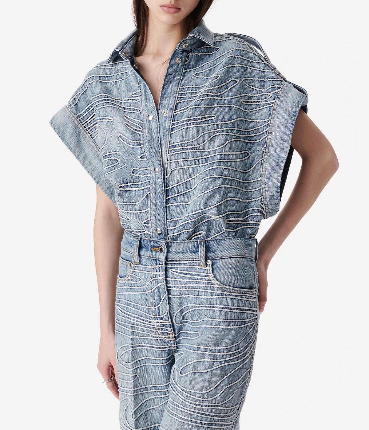 Valentina Shirt in Ice Blue by IRO, made from 100% cotton, featuring a minimalist design in a soft ice blue color with a relaxed fit