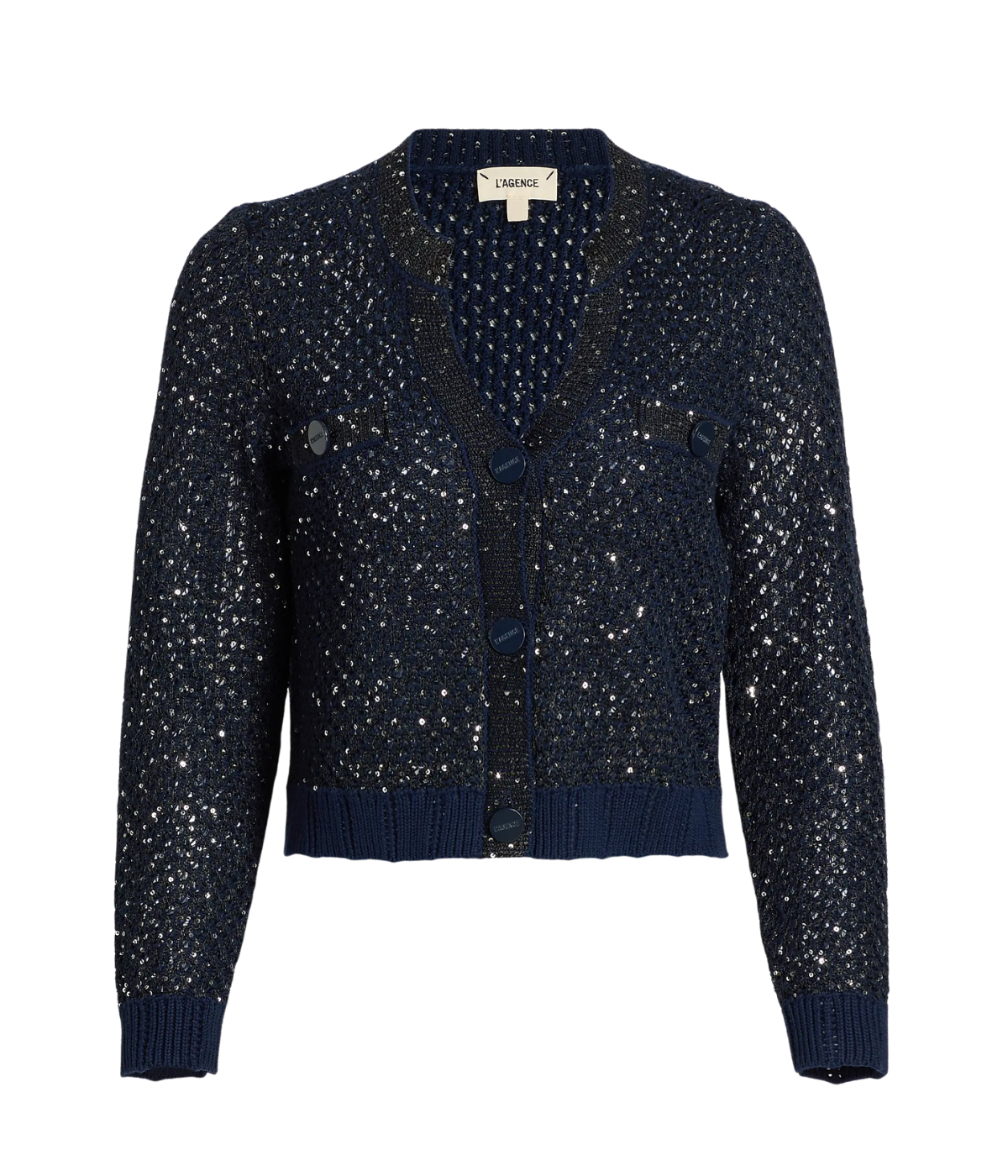 Blanca Sequin Crop Cardi Knitwear Midnight Silver Sequin