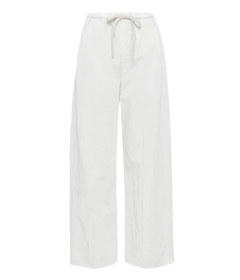 Citizens of Humanity Aurora Pull On Pant in Cream – flat lay view displaying relaxed pull-on silhouette with drawstring waist in breathable cotton–flax blend.