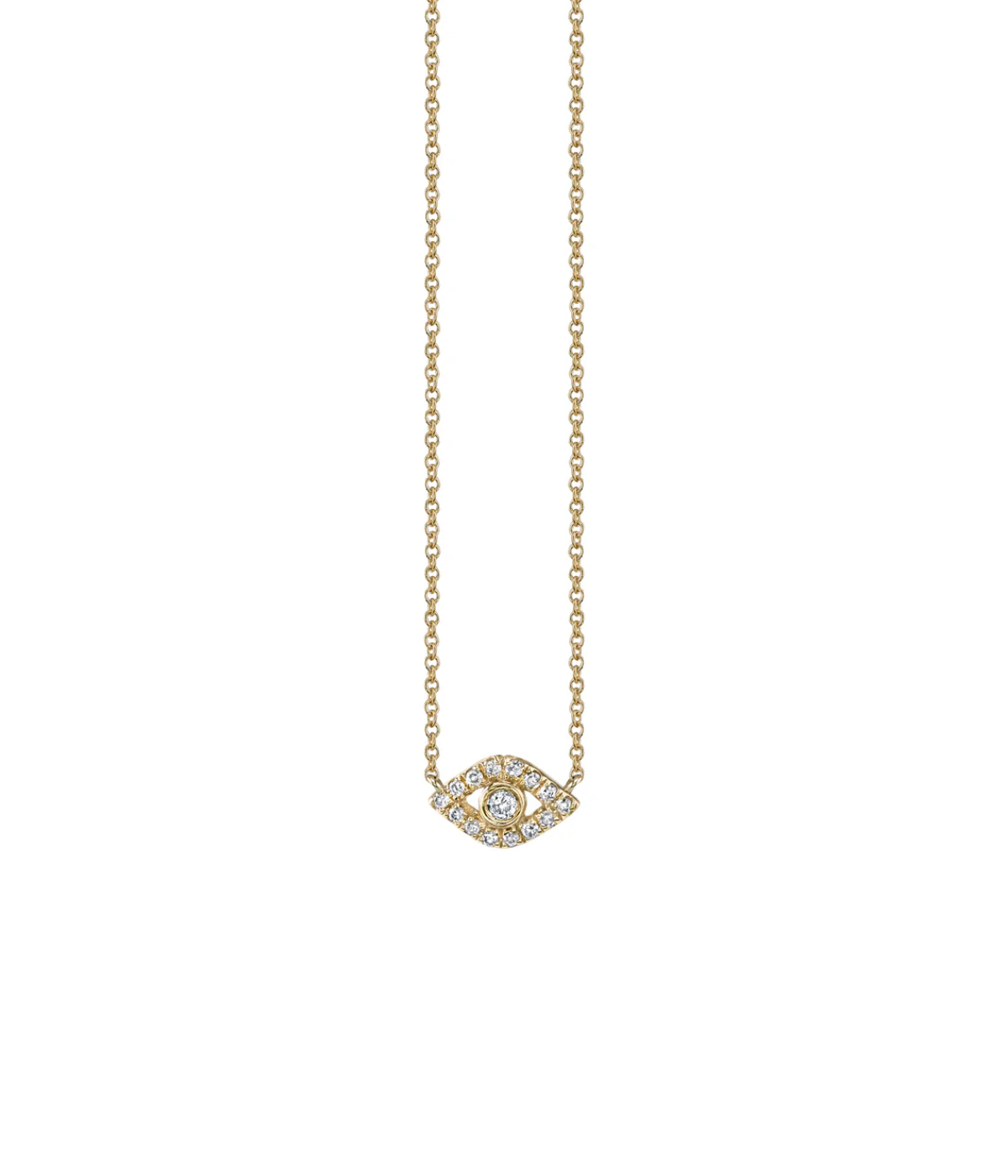 Tiny Bezel Evil Eye Necklace In 14K Yellow Gold