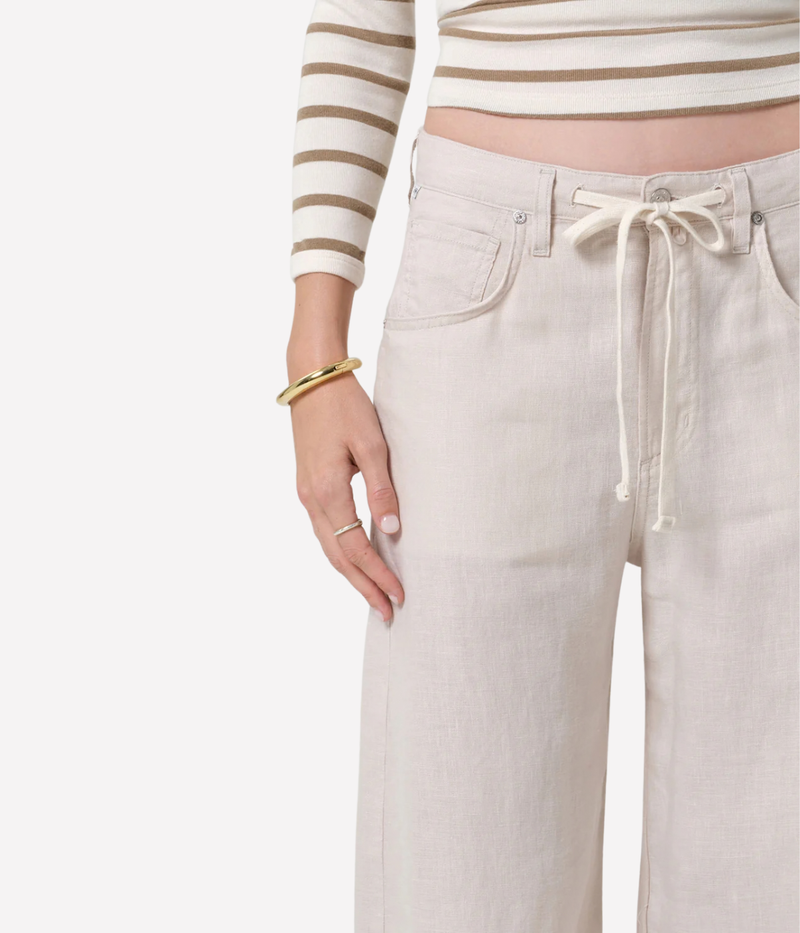 Brynn Drawstring Linen Trouser In Pale Stone