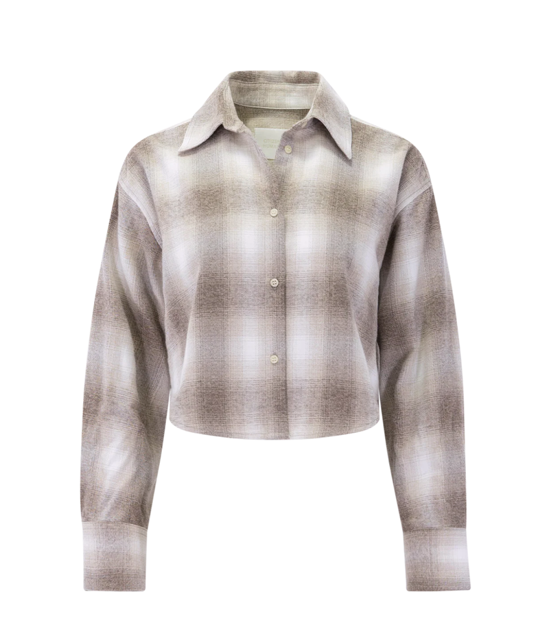 Citizens of Humanity Ana Cropped Shirt in Schiffer Plaid, flat lay view of cropped plaid shirt