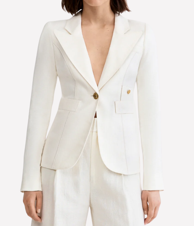 Classic Duchess Linen Blazer in White