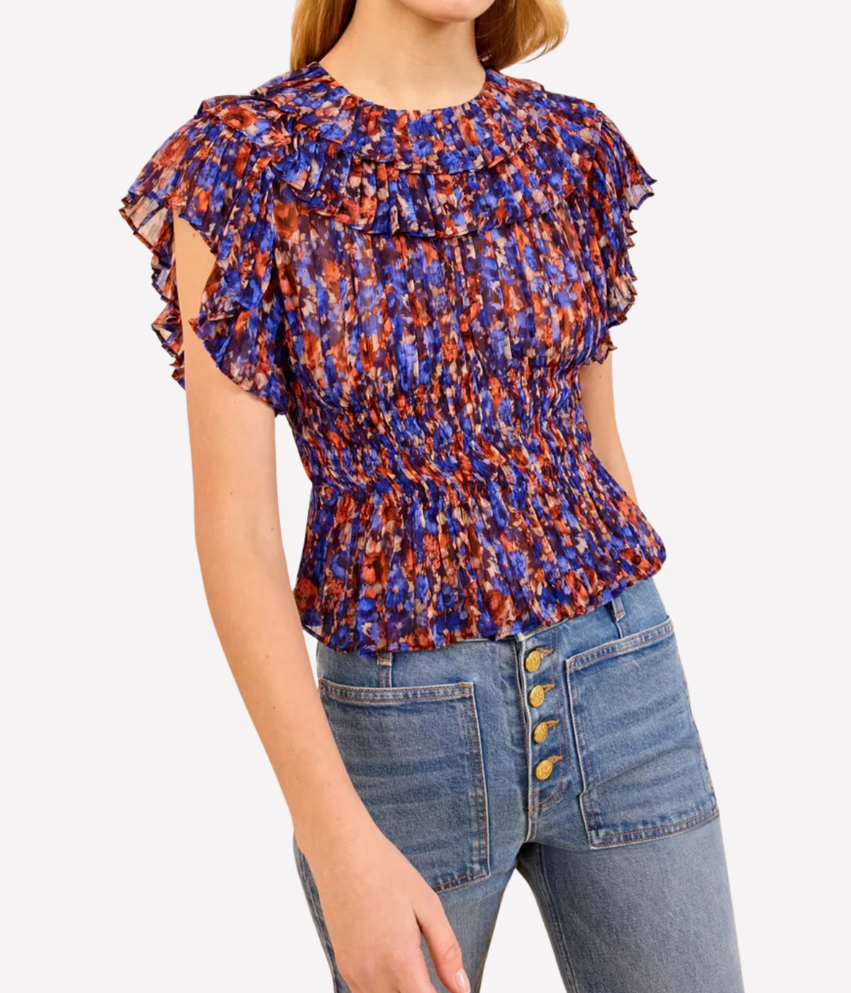 Athene Short Sleeve Silk Top In Violet