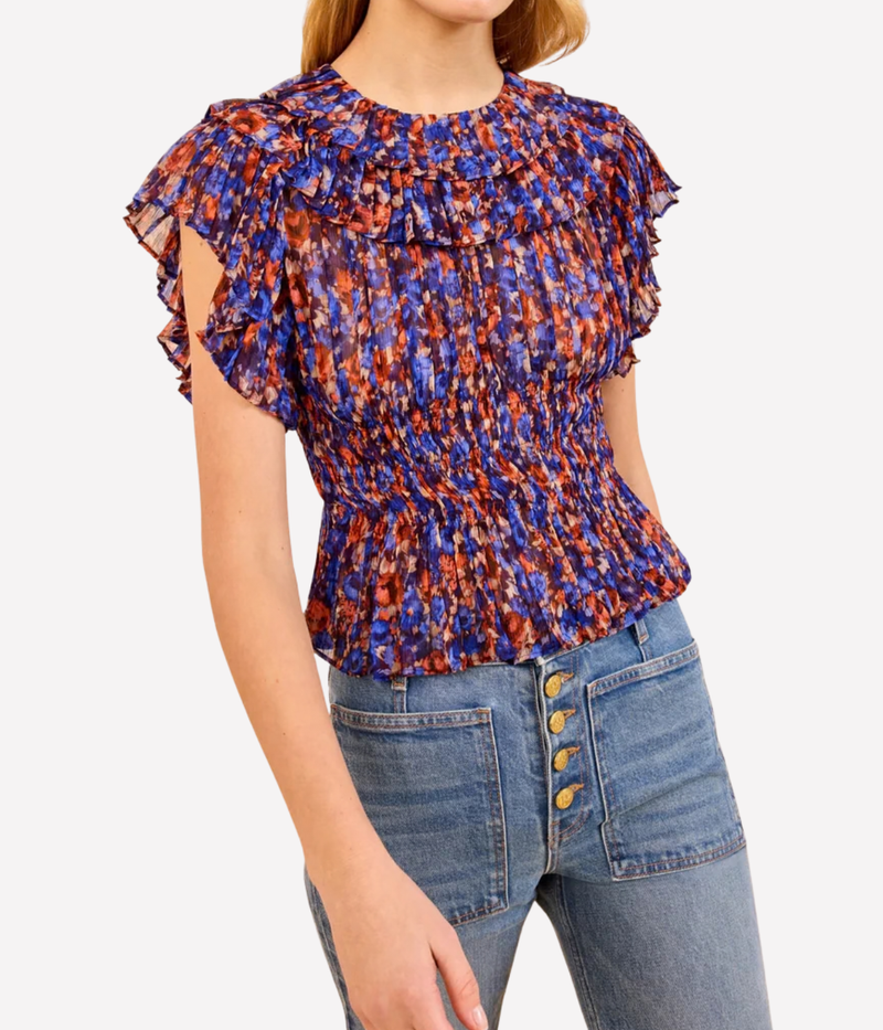 Athene Short Sleeve Silk Top In Violet