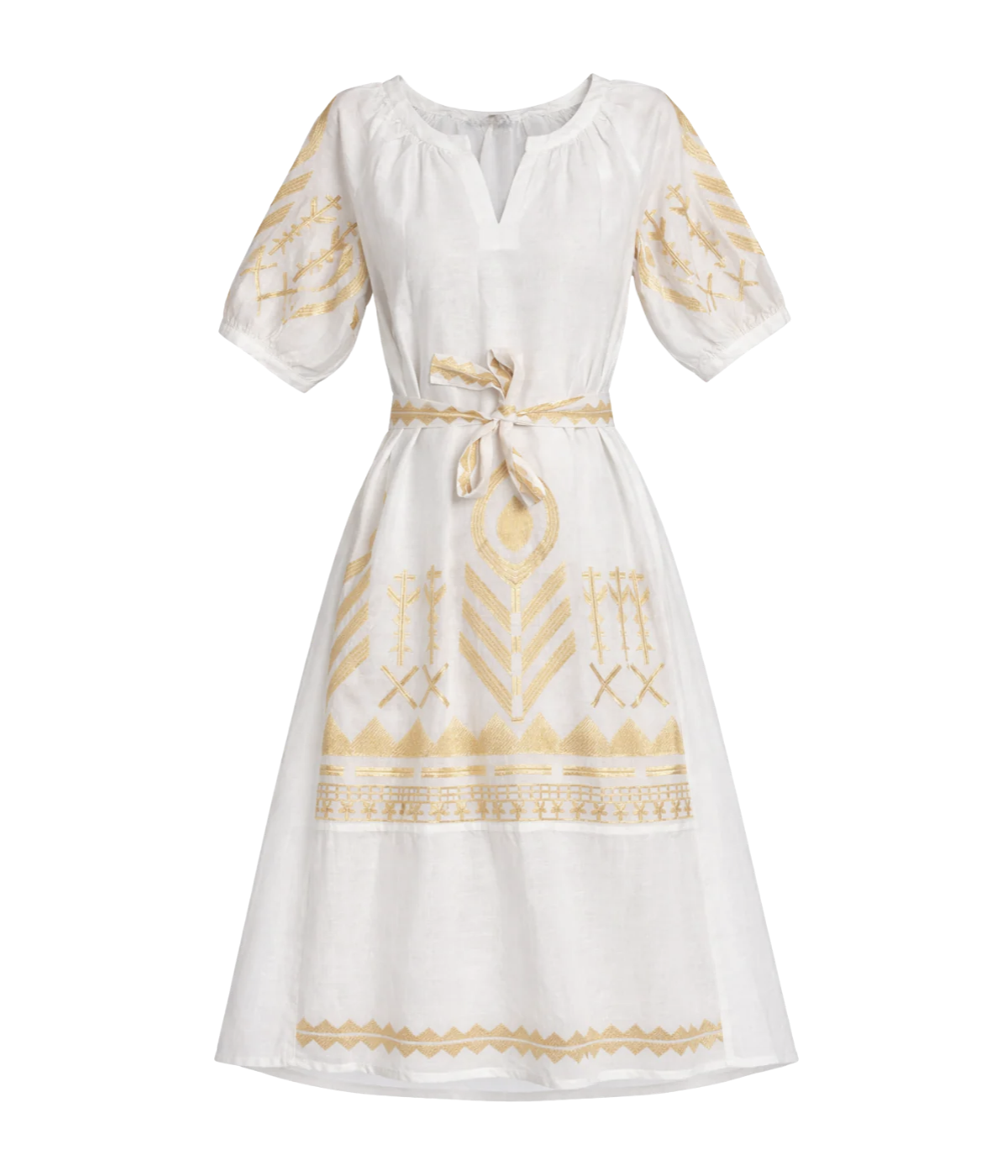 Dress Long Feather Chevron Belt In White Gold