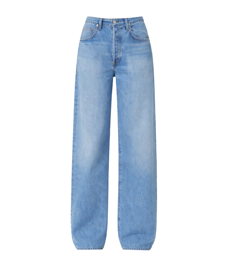 Flat lay view of Citizens of Humanity Ayla Baggy Jean in Cupid featuring a relaxed baggy silhouette, natural-rise waist, and medium-light indigo wash.