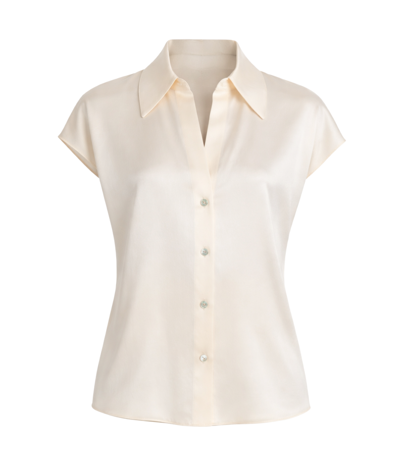 Cap Sleeve Ruched Back Blouse in Chiffon