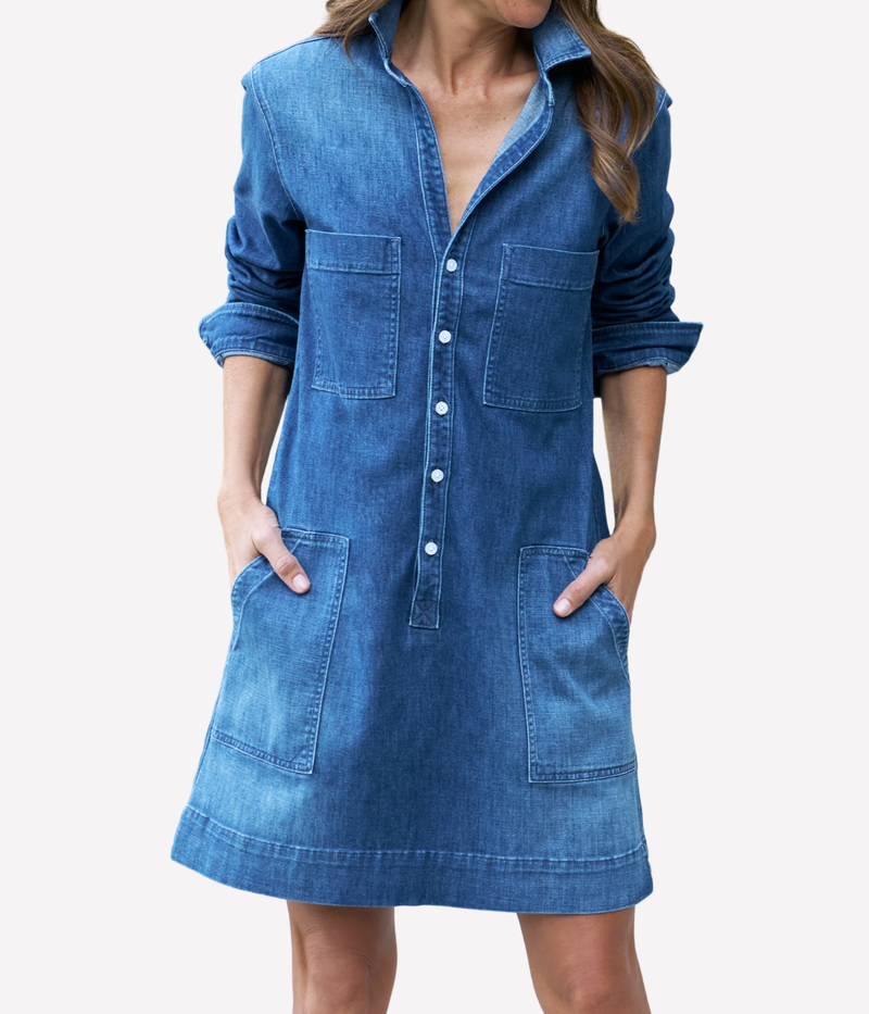 Southern Casual Dress in Washed Blue