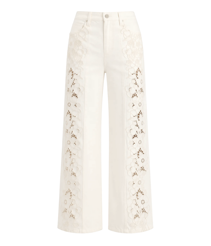 Sawyer Wide Leg Pant in Tonal Ecru Embroidery