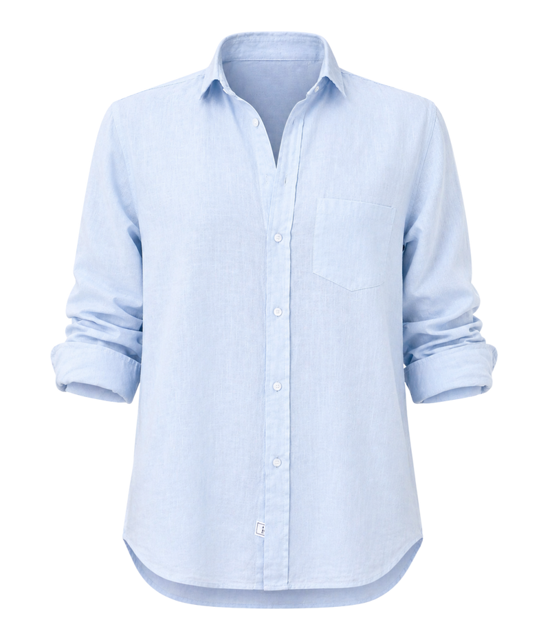 Eileen Woven Button Up Shirt in French Blue Linen