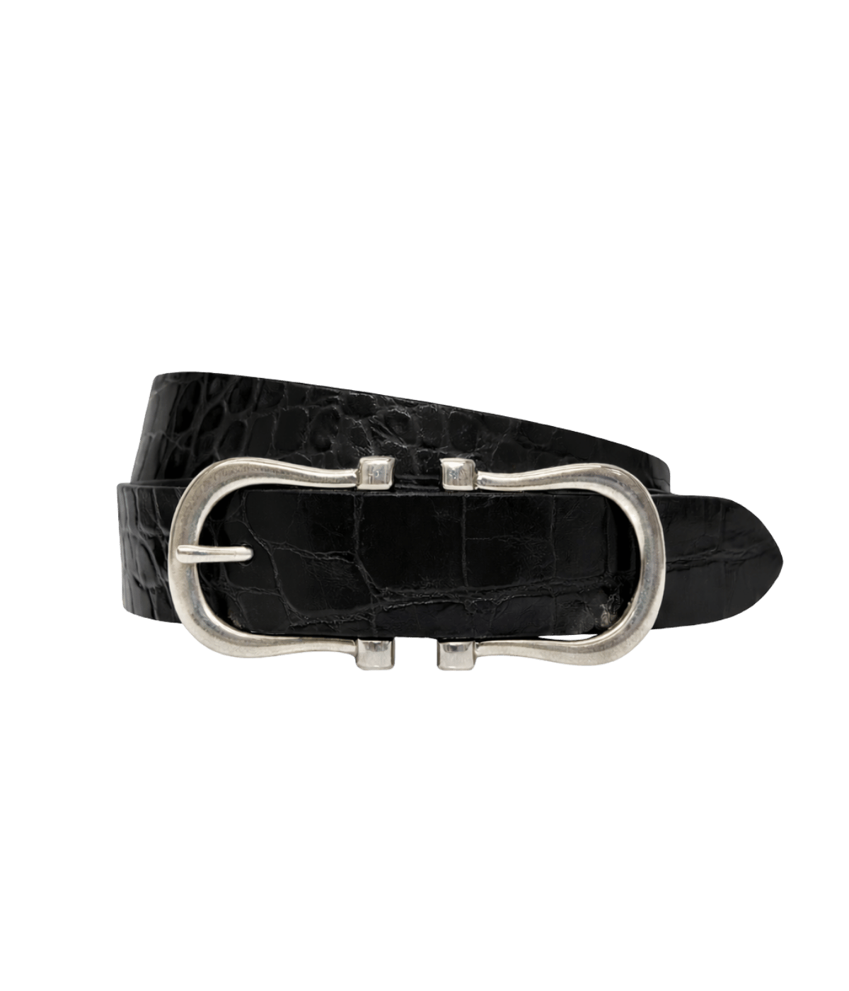 Baby Silver Nicky X Belt in Black Croc
