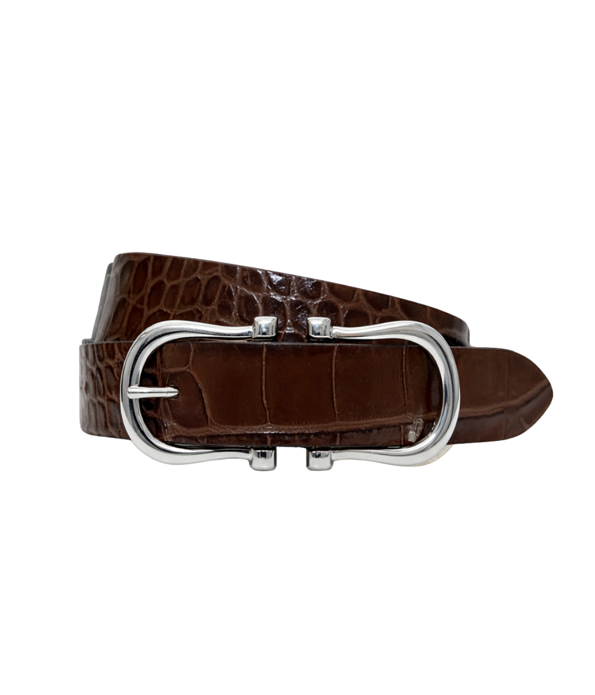 Baby Silver Nicky X Belt in Chocolate Crocodile