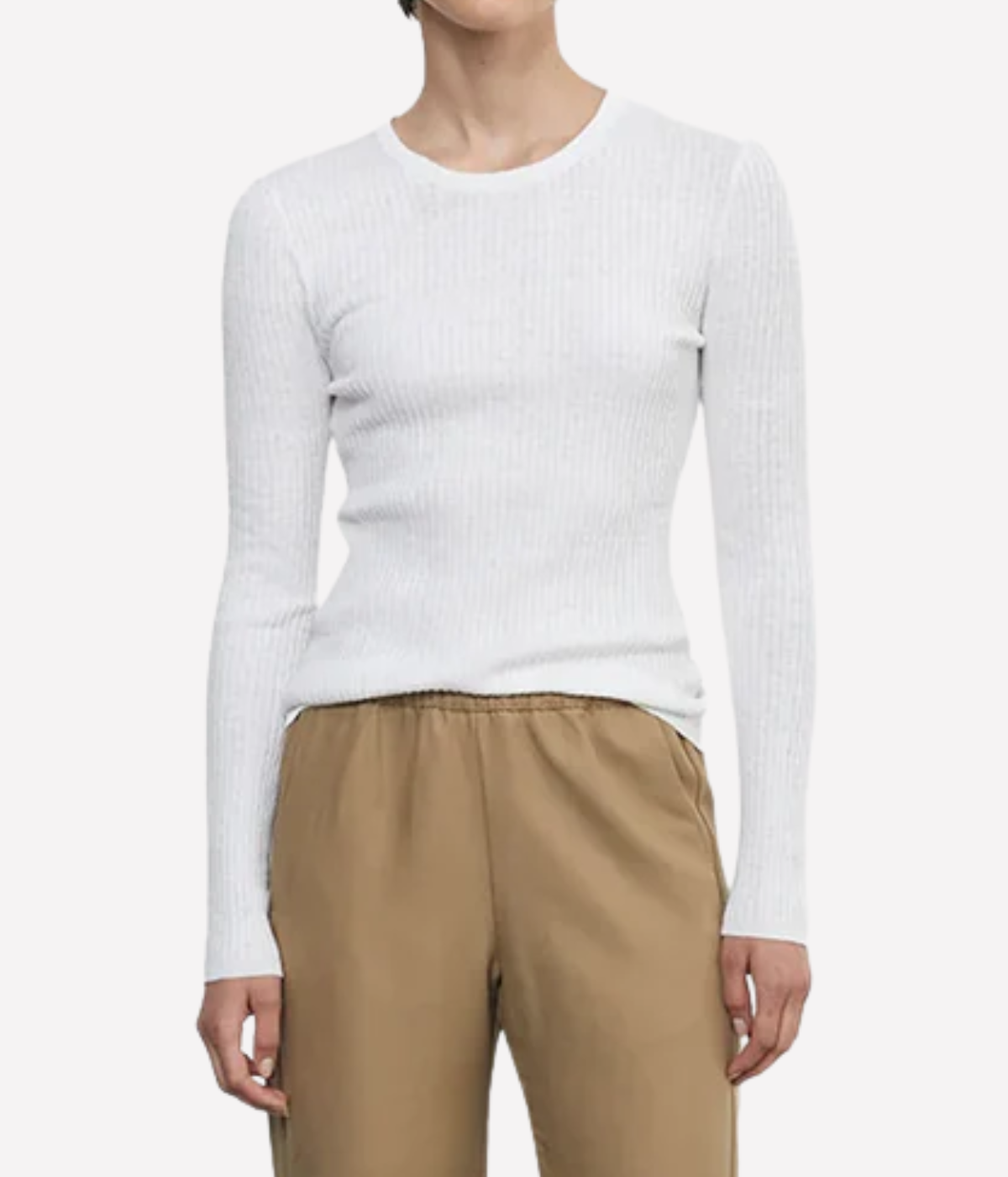 Linen Cotton Rib L/S Sweater Tee in White