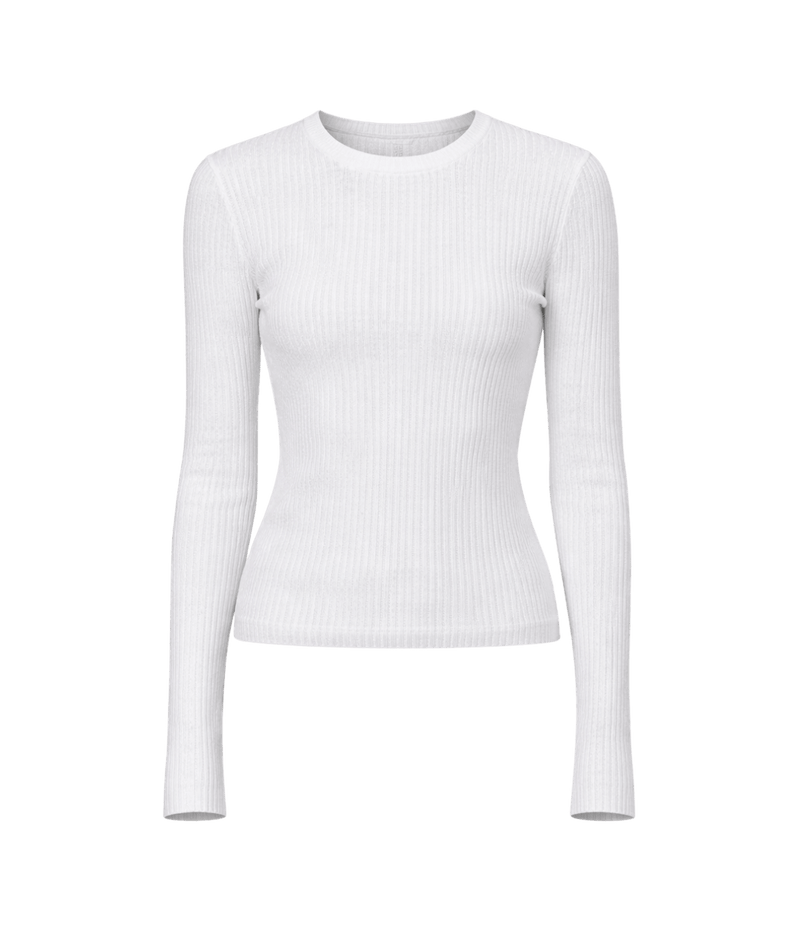 Linen Cotton Rib L/S Sweater Tee in White