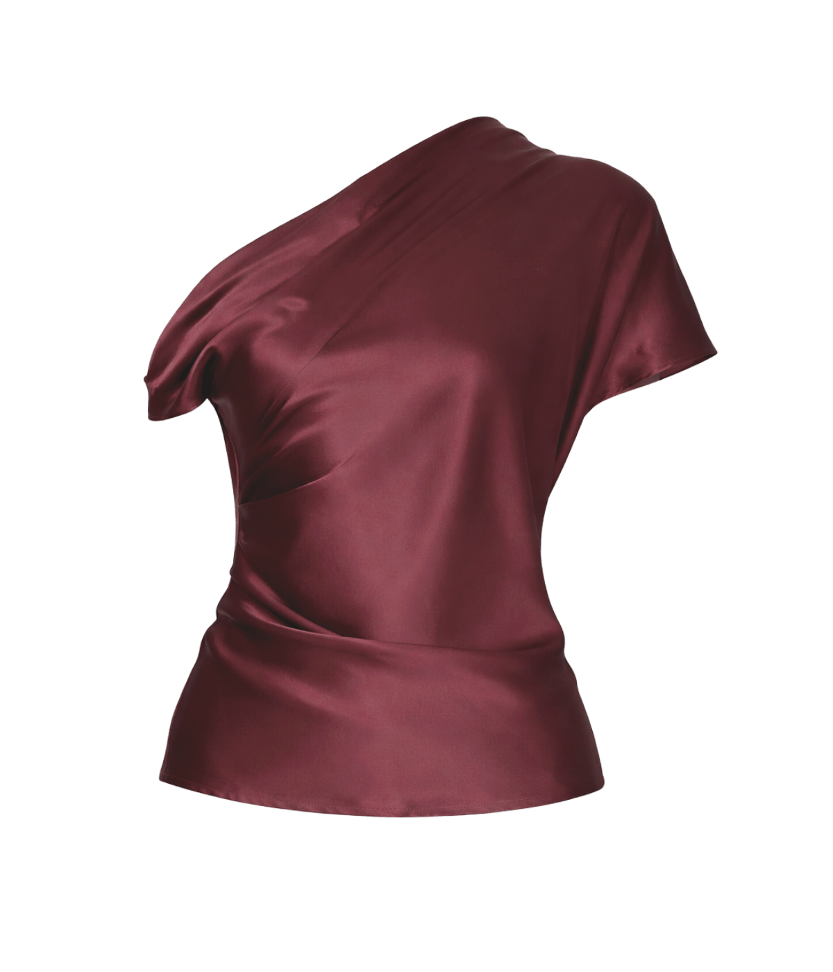 Silk Satin Assym Drape Top in Carmine
