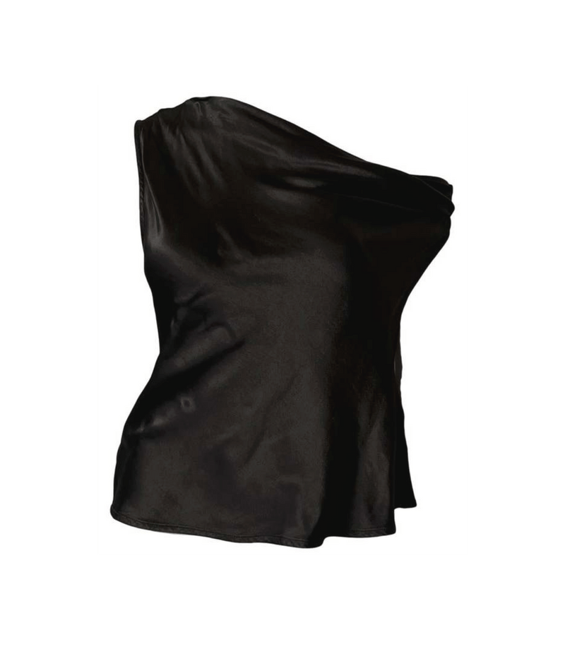Satin Bias Off Shoulder in BLACK