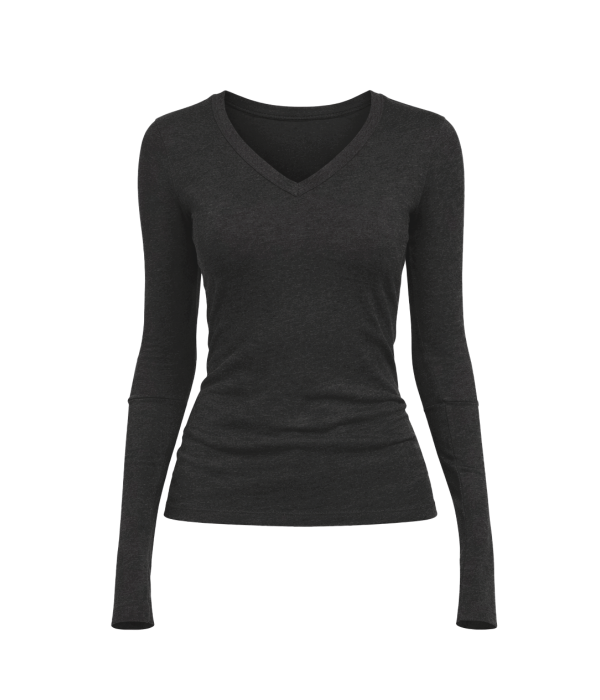 Cashmere V Neck Fitted Long Sleeve Top in Charcoal
