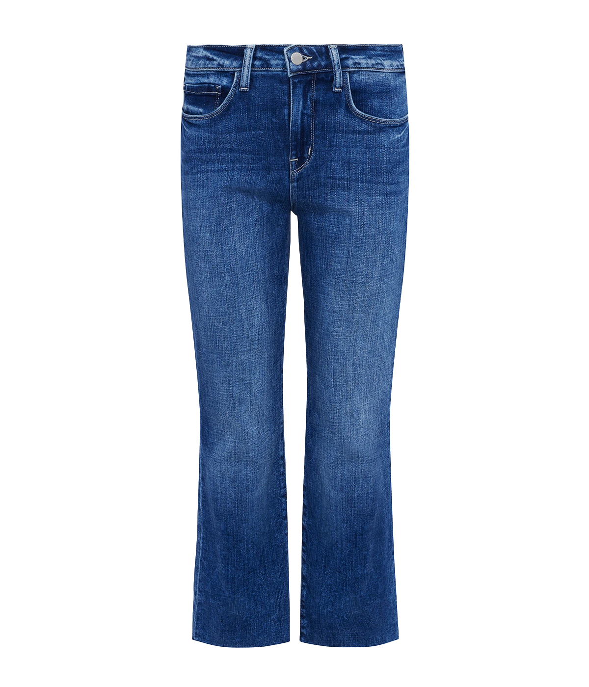 Cropped flared blue jean by l'agence.