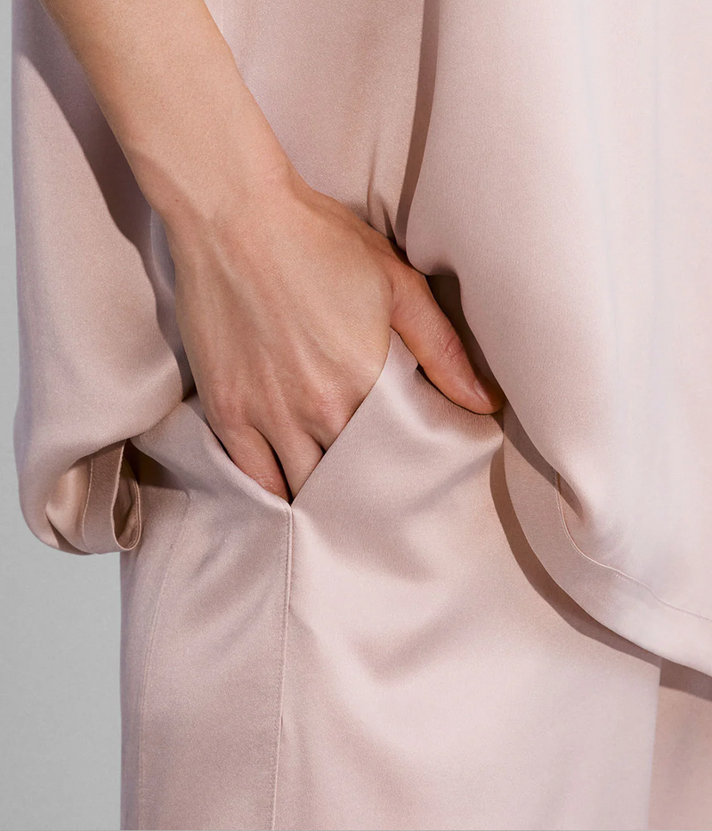 Washable Silk Tee Pant Set in Delicate Pink