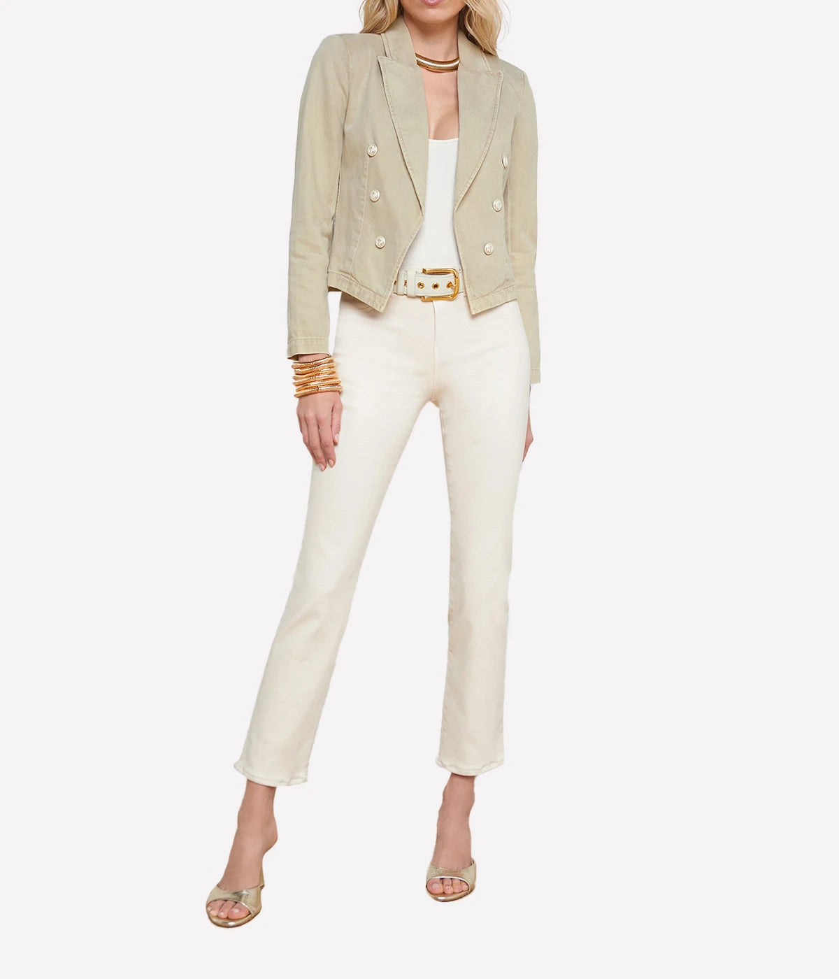 Wayne Crop Double Breasted Jacket in Sand Dune