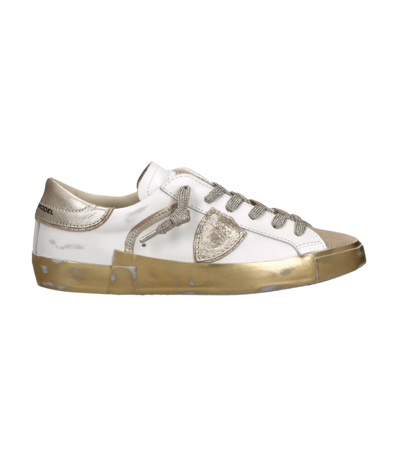 PRSX Low Woman In Veau Lamine Blanc Or