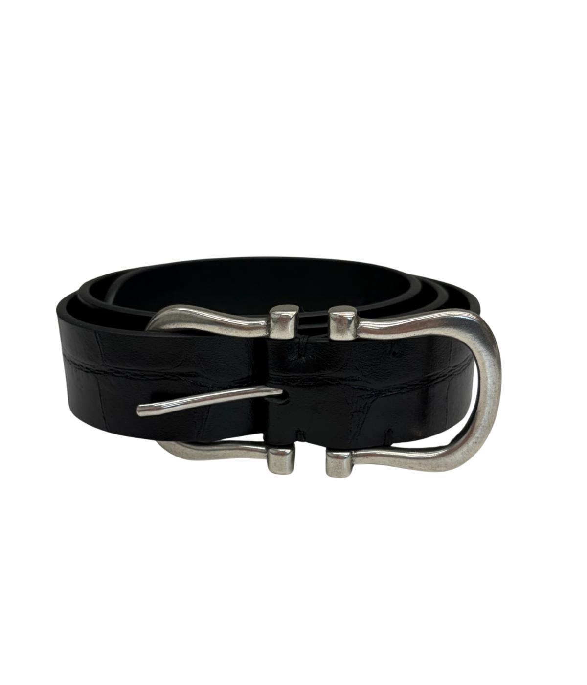 Baby Silver Nicky X Belt in Black Croc
