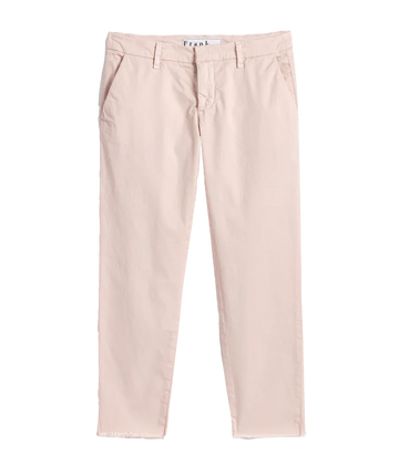 A relaxed fit, straight leg cropped Italian Chino by Frank & Eileen. Light as a feather, this incredible, easy-to-move-in Italian twill is stonewashed to perfection, pre-washed, and pre-shrunk, with a lightweight feel. Light pink colourway, wash and wear. 