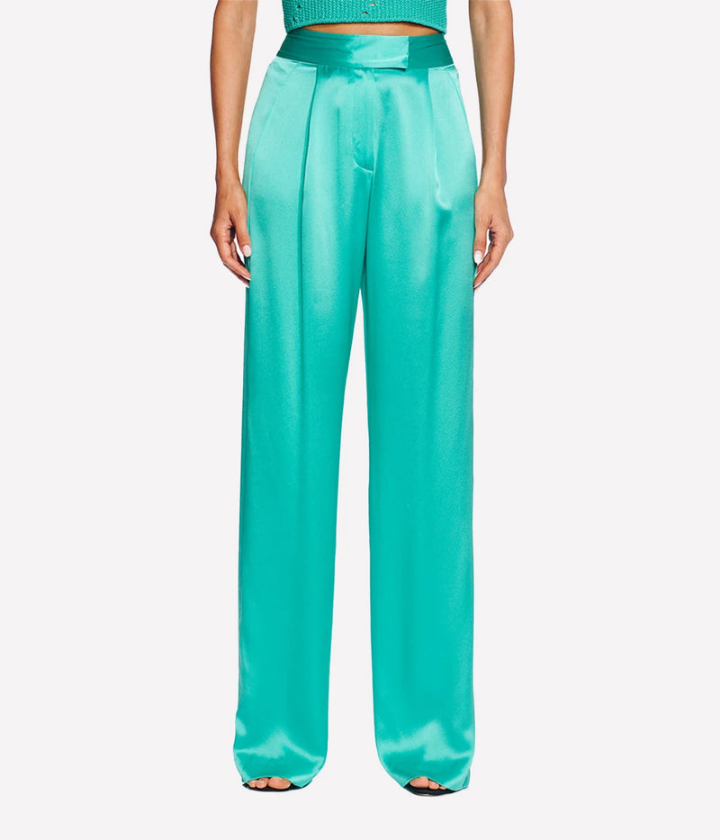 Wide Leg Silk trouser in Turquoise