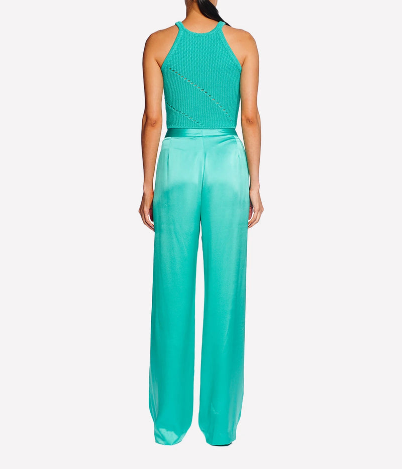 Wide Leg Silk trouser in Turquoise