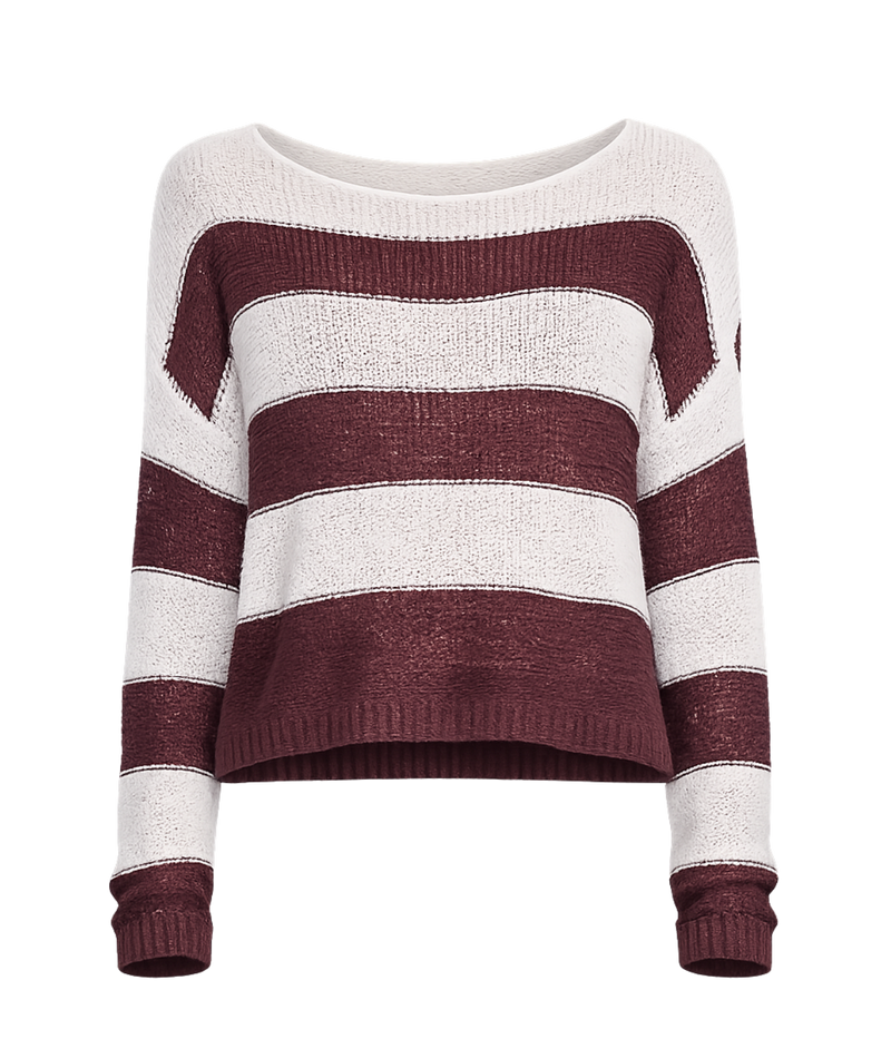 Stripe Linen Bateau In Black Orchid/ White