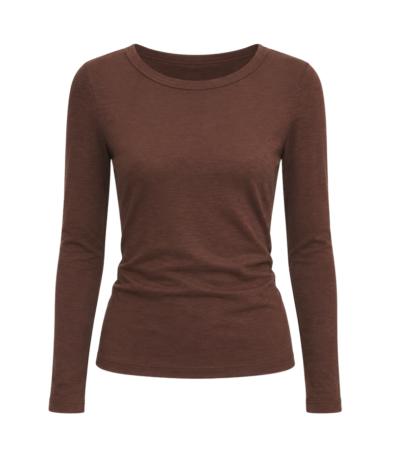 Textured Rib L/S Crewneck In Chocolate