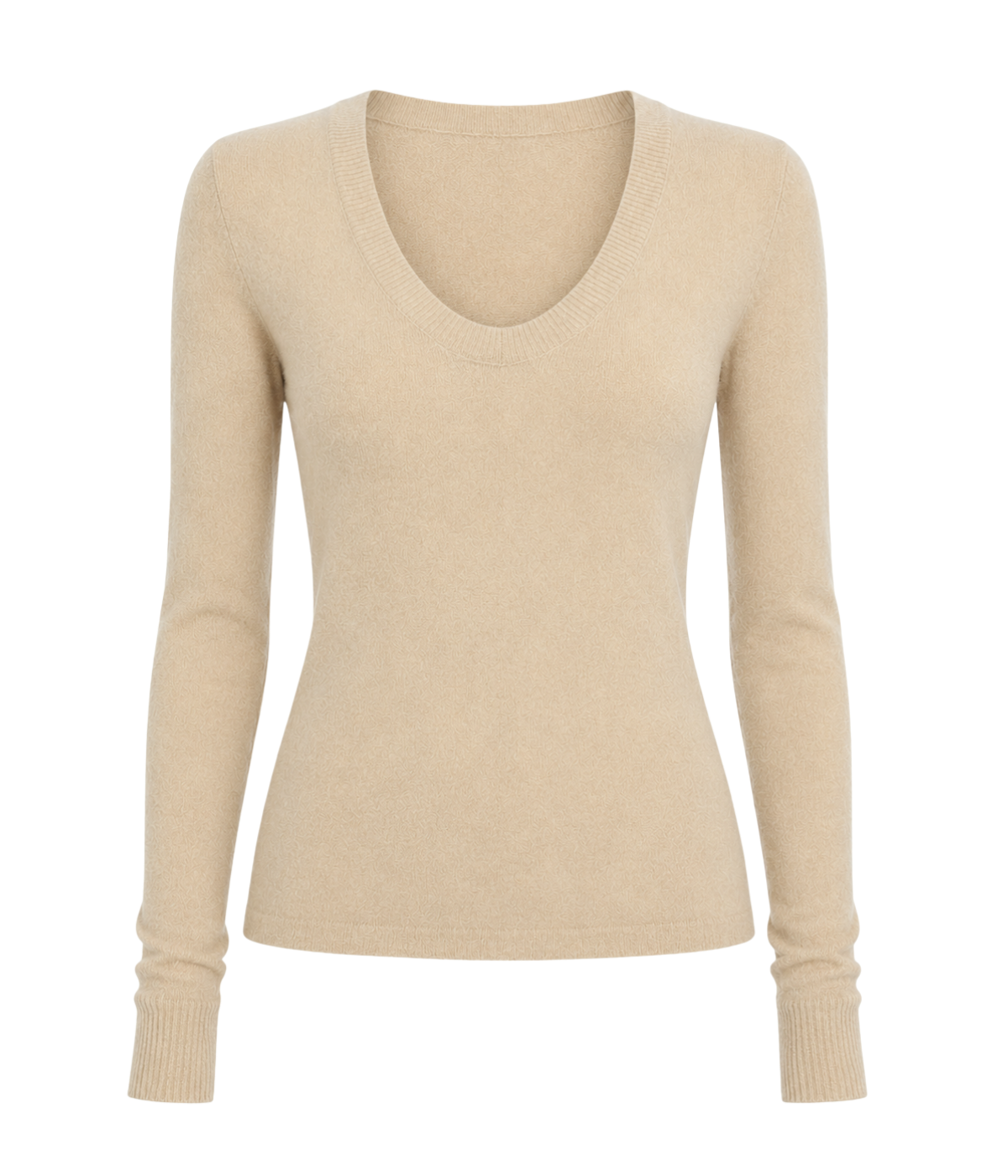 Cashmere Easy Cuffed U Neck Top in Khaki