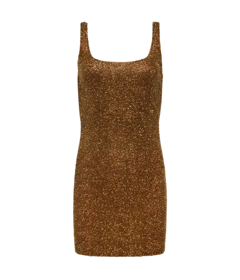 Inori Beaded Mini Dress In Antique Gold