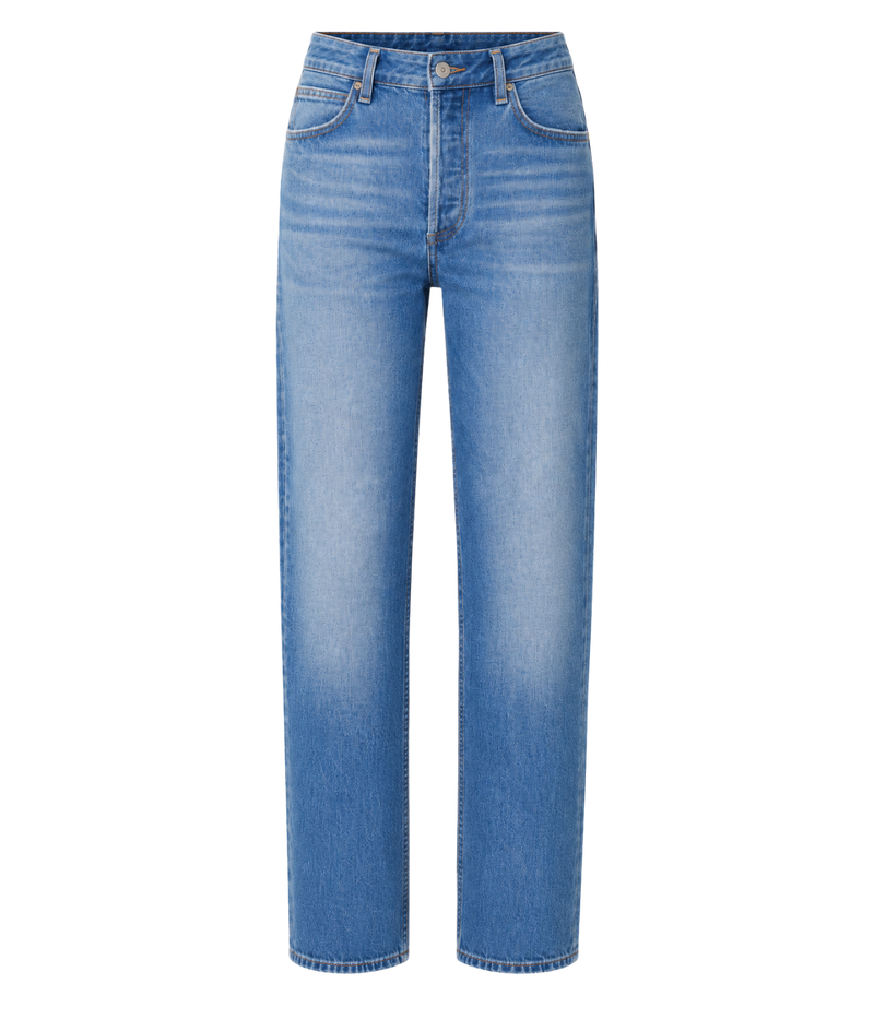 Flat lay view of Citizens of Humanity Blaine Jean in Jonie featuring a high-rise waist, straight-leg silhouette, and indigo denim wash.