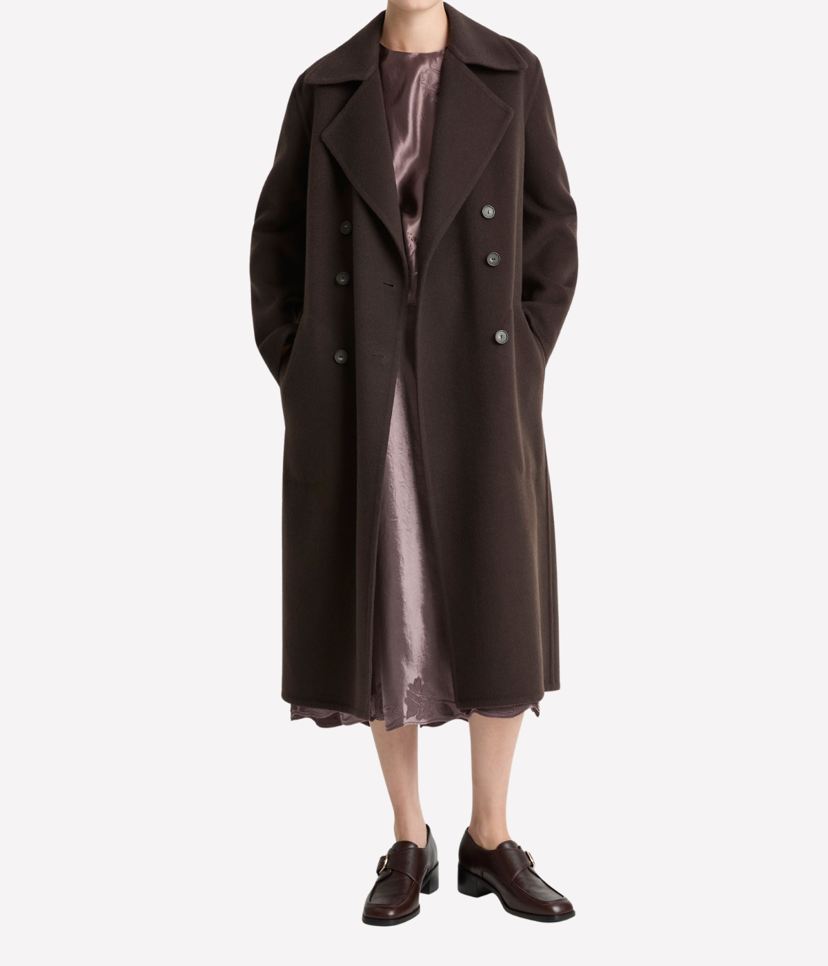 Double Breasted Long Coat in Deep Espresso