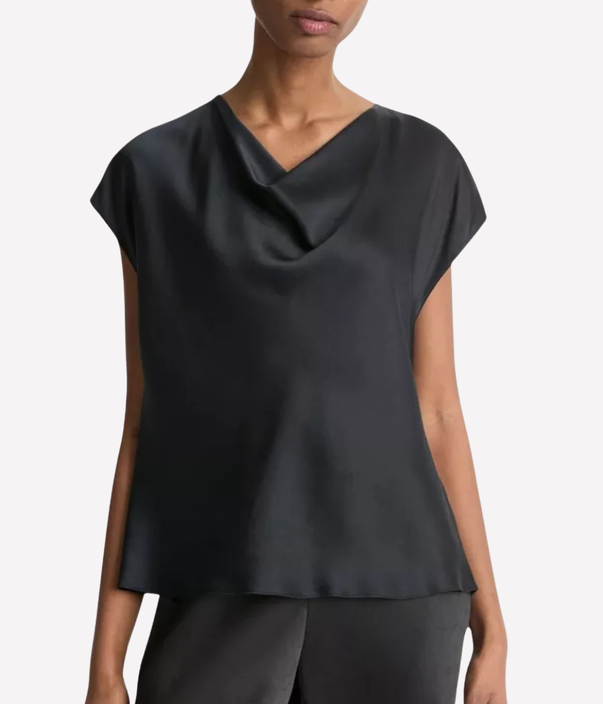 Cowl Neck Cap SLV Blouse in Black